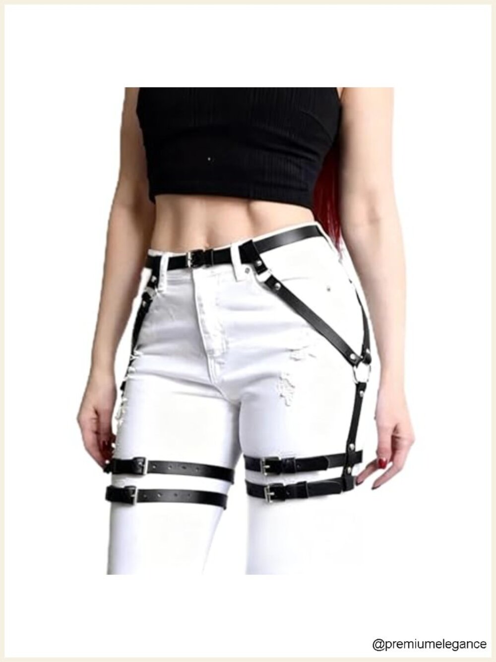 Faux Leather Multi Strap Leg Belt with Alloy Buckles, Adjustable Waist & Thigh,